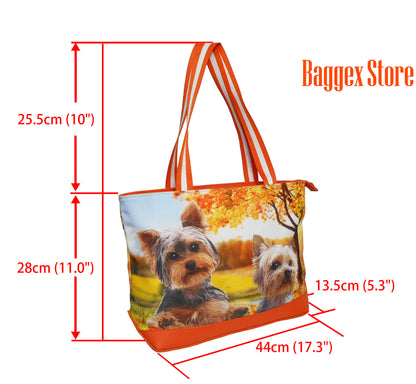 Furbabies Yorkshire Terrier Original Portrait Drawing Printed Canvas Medium Tote Bag