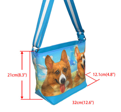 Furbabies Welsh Corgi Original Portrait Drawing Printed Canvas Medium Shoulder Bag