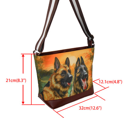 German Shepherd Original Portrait Drawing Printed Canvas Medium Shoulder Bag