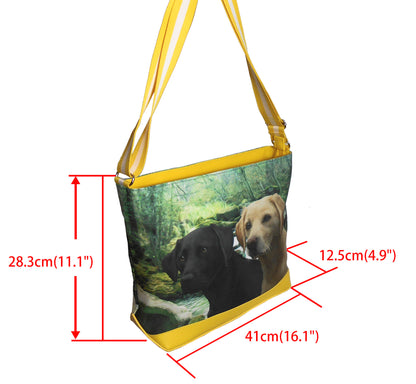Furbabies Labrador Retriever Original Portrait Drawing Printed Canvas Large Shoulder Bag