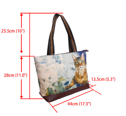 Furbabies Maine Coon Original Portrait Drawing Printed Canvas Medium Tote Bag