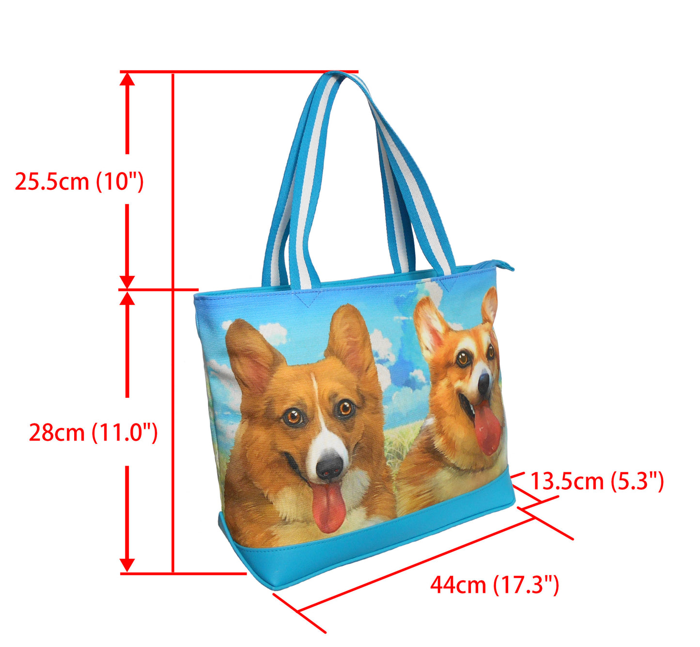 Furbabies Welsh Corgi Original Portrait Drawing Printed Canvas Medium Tote Bag