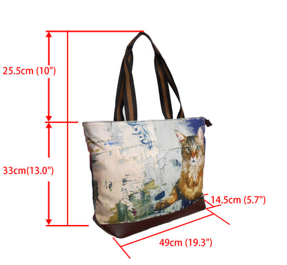 Furbabies Maine Coon Original Portrait Drawing Printed Canvas Large Tote Bag