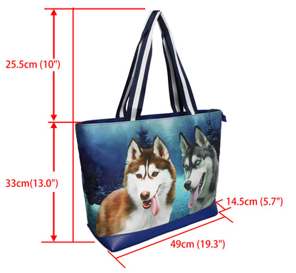 Furbabies Husky Original Portrait Drawing Printed Canvas Large Tote Bag