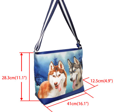 Furbabies Husky Original Portrait Drawing Printed Canvas Large Shoulder Bag